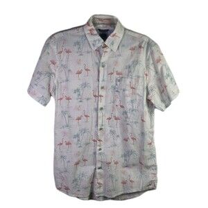 Izod Saltwater Men's Medium Flamingo Print Short Sleeve Shirt
